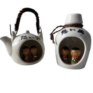 Miniature Wooden Ceramic Kokeshi Doll Collectible Figurines
